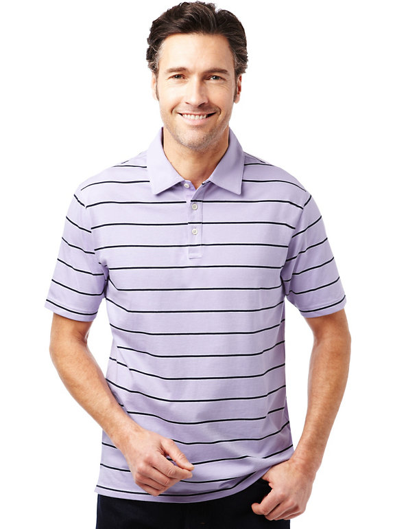 XXXL Pure Cotton Double Striped Polo Shirt with Stay New™ Image 1 of 1
