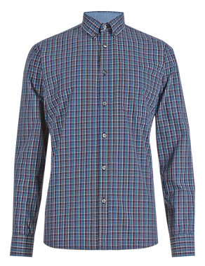 XXXL Pure Cotton Long Sleeve Checked Shirt Image 2 of 5
