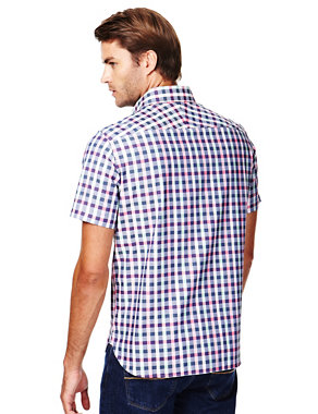 XXXL Pure Cotton Satin Gingham Checked Shirt Image 2 of 3