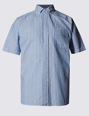 XXXL Pure Cotton Seersucker Striped Shirt Image 2 of 5
