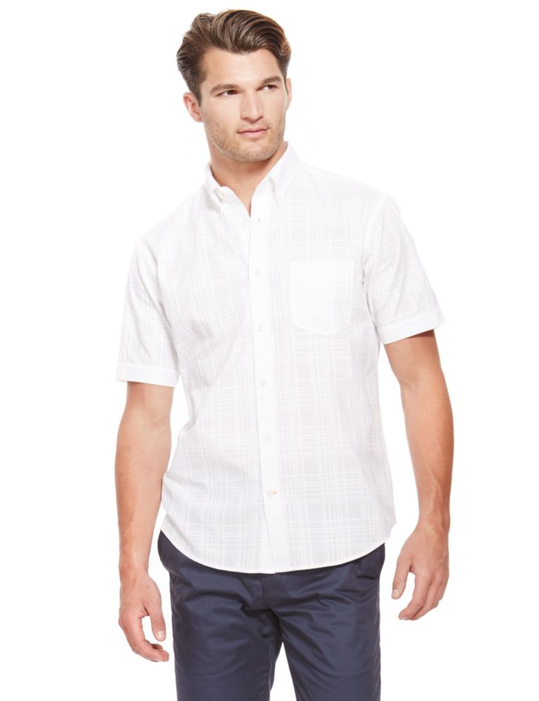 XXXL Pure Cotton Short Sleeve Textured Shirt 1 of 4