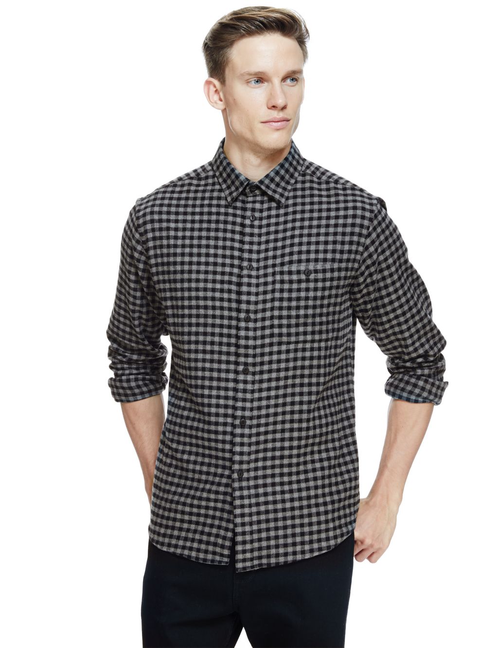 XXXL Pure Cotton Tailored Fit Flannel Checked Shirt 3 of 4