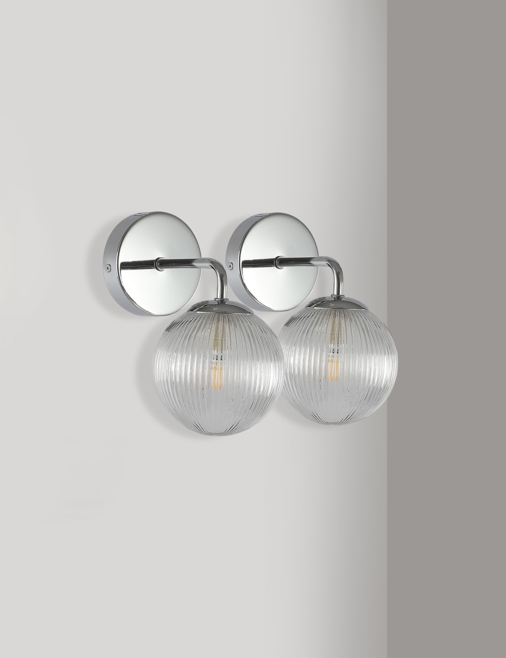 Set of 2 Ribbed Globe Wall Lights