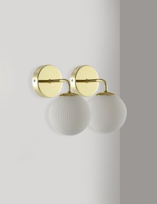M&S Set of 2 Ribbed Globe Wall Lights - Polished Brass, Polished Brass