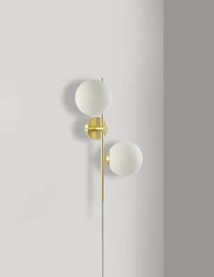 M&S Opal Globe Plug In Wall Light - Antique Brass, Antique Brass