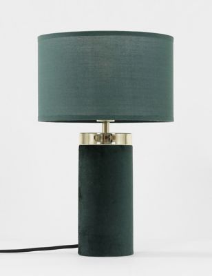 M&S Velvet Medium Table Lamp - Green, Green