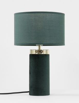 M&S Velvet Medium Table Lamp - Green, Green