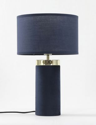 M&S Velvet Medium Table Lamp - Blue, Blue