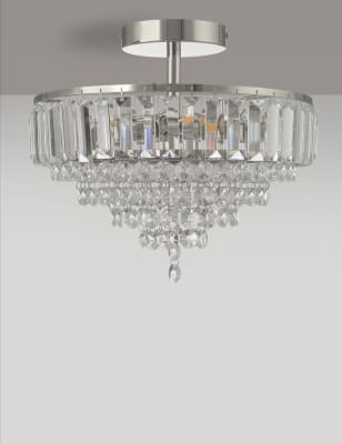 

M&S Collection Glass Crystal Flush Ceiling Light - Silver, Silver