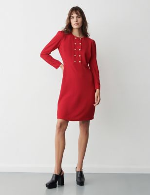 Finery London Womens Button Detail Knee Length Shift Dress - 18 - Red, Red,Blue