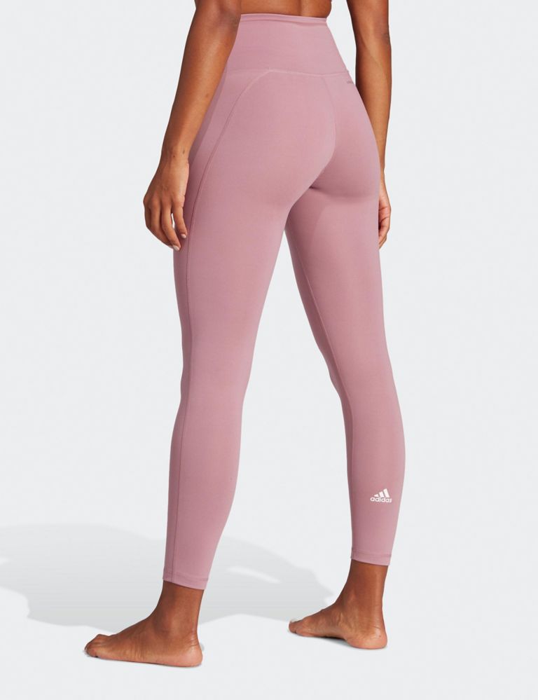 adidas Women's Loungewear Essentials High-Waisted Logo Leggings, Wild  Pink/White, Small