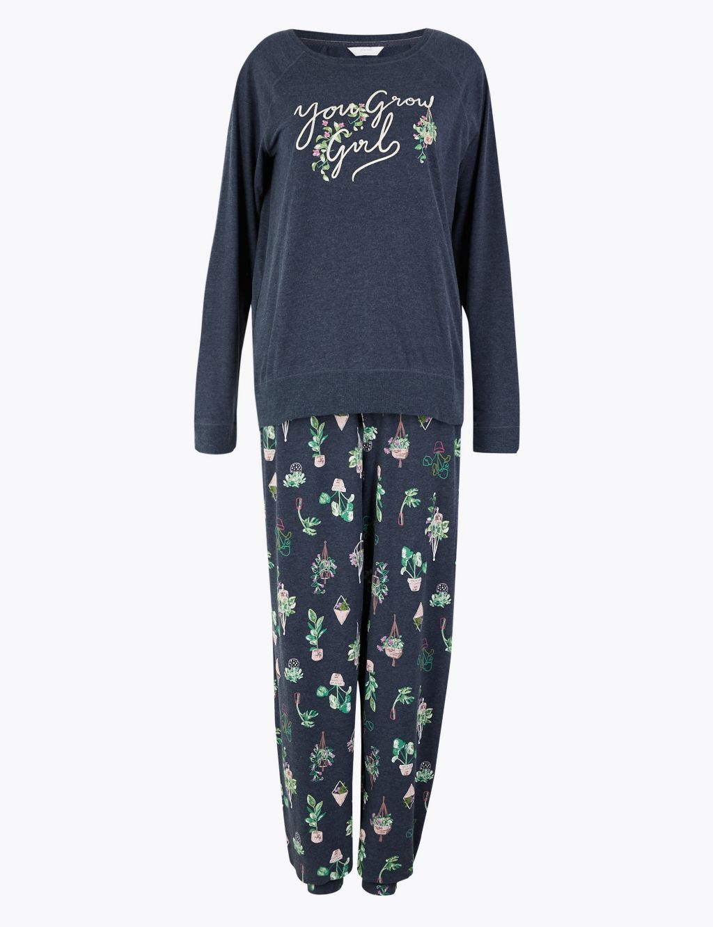 You Grow Girl Slogan Plant Print Pyjama Set | M&S Collection | M&S