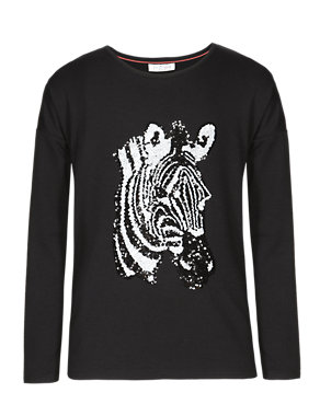 Zebra & Sequin Embellished T-Shirt with StayNEW™ (5-14 Years) Image 2 of 3