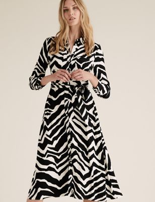 zebra pleated shirt dress