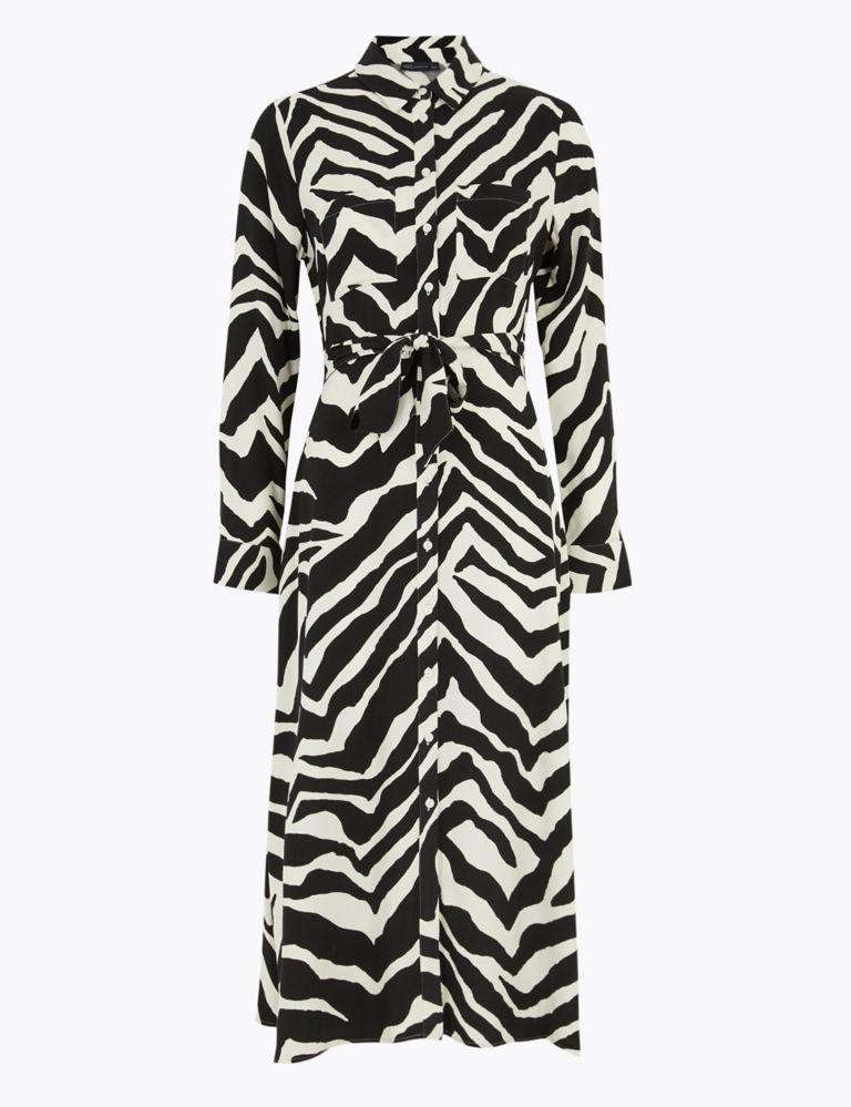 Zebra Print Belted Midi Shirt Dress | M&S Collection | M&S