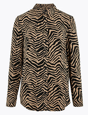 Zebra Print Longline Long Sleeve Shirt Image 2 of 4