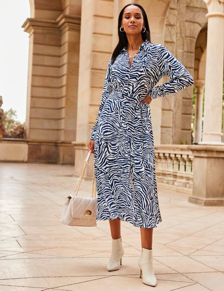Zebra Print Tie Waist Midi Shirt Dress | SOSANDAR | M&S