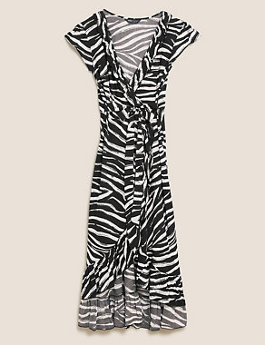 Zebra Print Wrap Midi Beach Dress Image 2 of 5