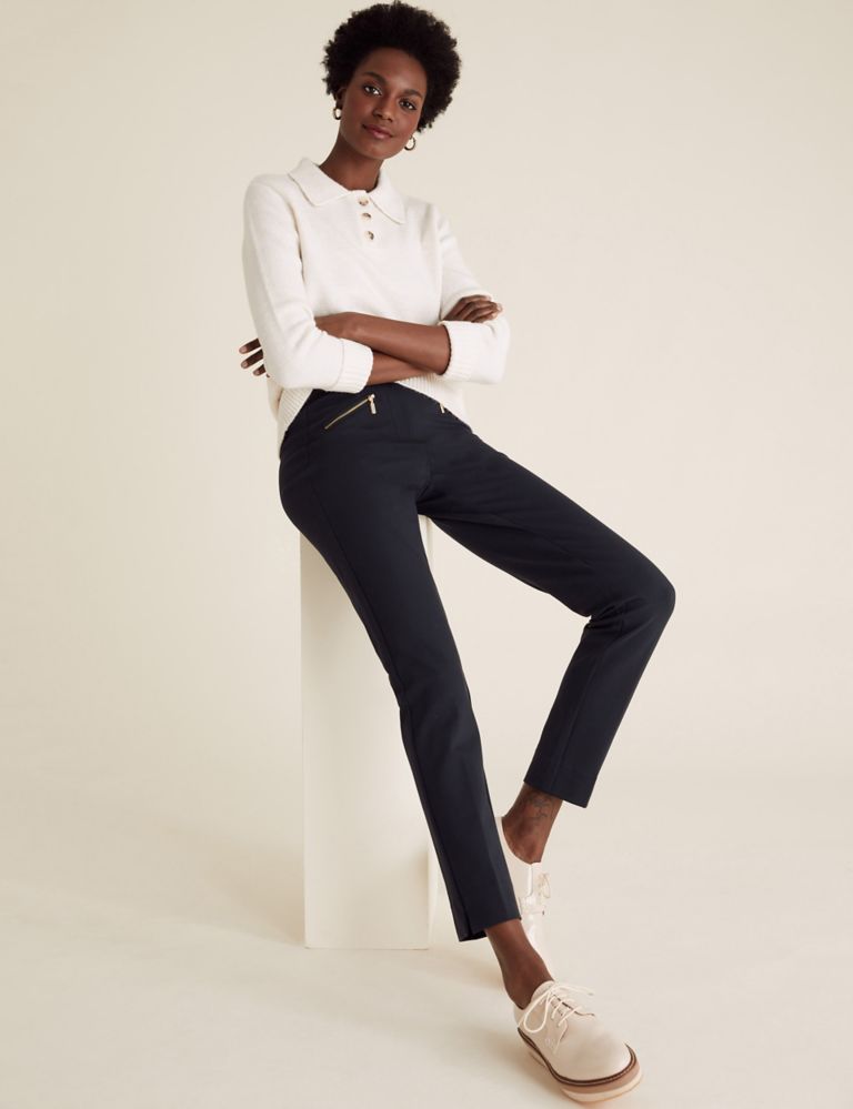 Zip Detail Slim Fit Ankle Grazer Trousers | M&S Collection | M&S
