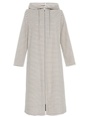Zip Through Striped Fleece Dressing Gown Image 2 of 5