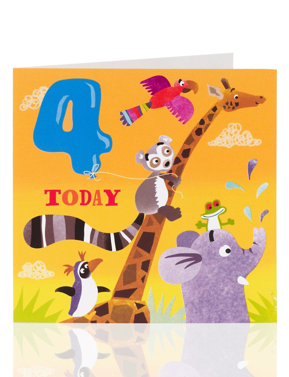 Zoo Animals 4th Birthday Card Image 1 of 2