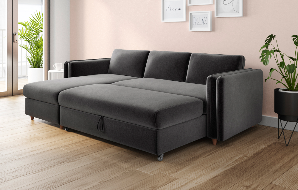 Jayden Chaise Storage Sofa Bed Left, Leather Sofa With Chaise Storage
