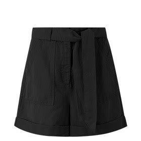 Linen blend belted shorts