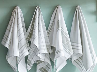 Tea towels hanging on hooks