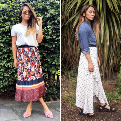 M&S Insider Sam wearing midi skirts